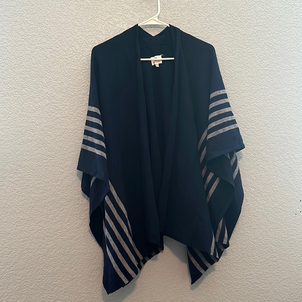 Sundry Navy Gray Striped Poncho